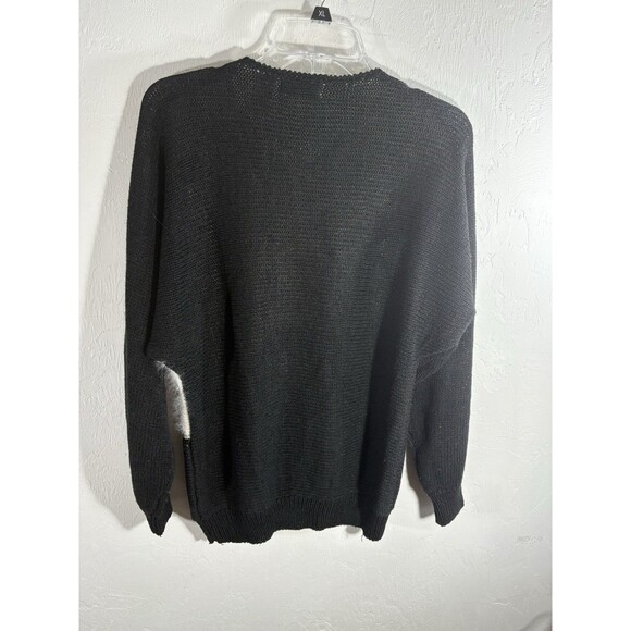 Plymouth Vintage Black w/ White Soft Angora Rayon Blend Sweater Woman Sz Medium - Picture 4 of 8